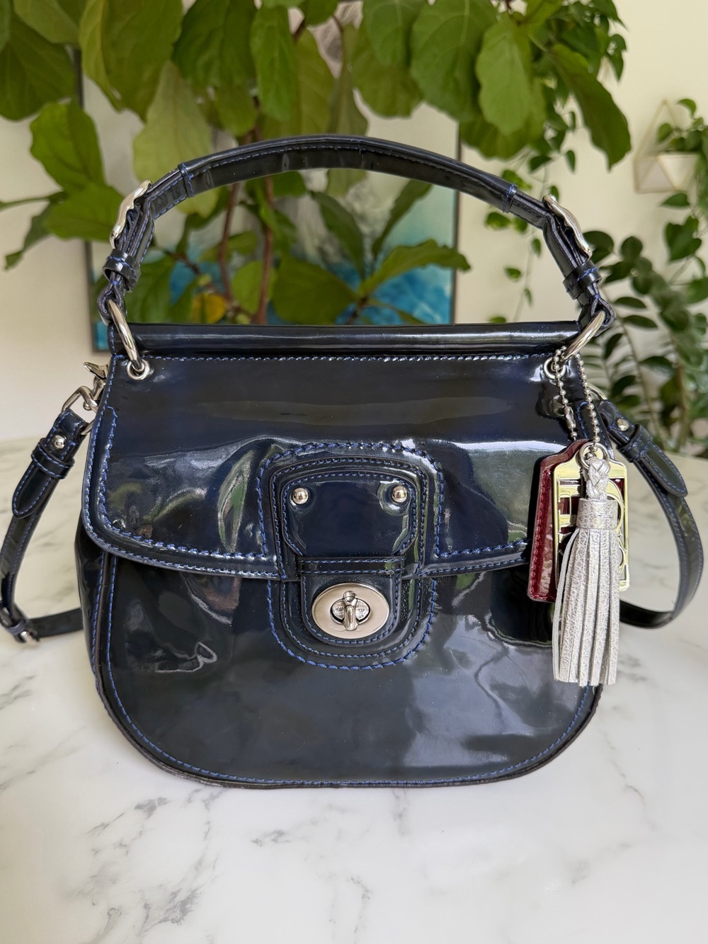 Coach Legacy Willis Dark Blue Patent Leather Top Handle Crossbody Bag 21244 Y2K